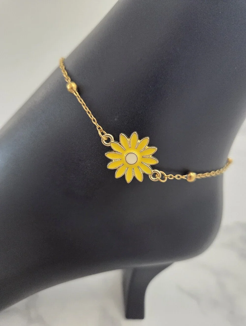 Gold Plated Sunflower Anklet Beaded Chain Dainty Boho Jewelry Foot Chain